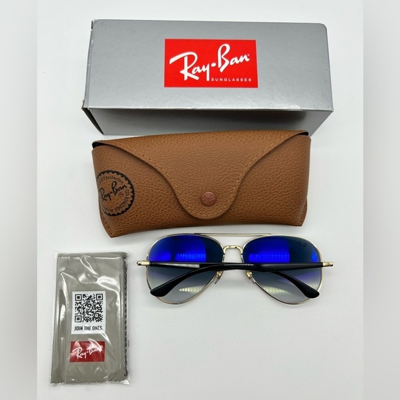 Ray Ban 0RB3675 Black Blue Sunglasses Unisex  Aviator 58mm New - Picture 4 of 13